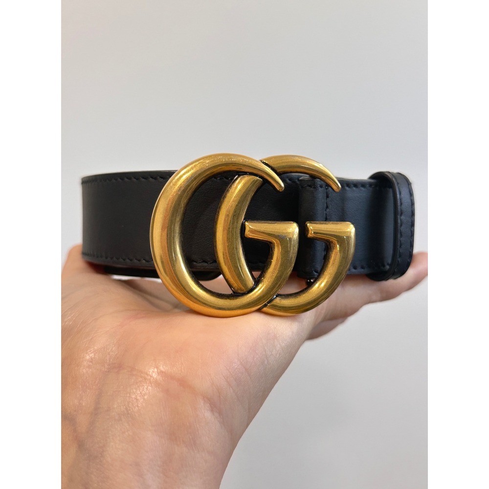 Gucci Double G Buckle Black Leather Belt 414516 AP00T / size 95 38 Brass Tone